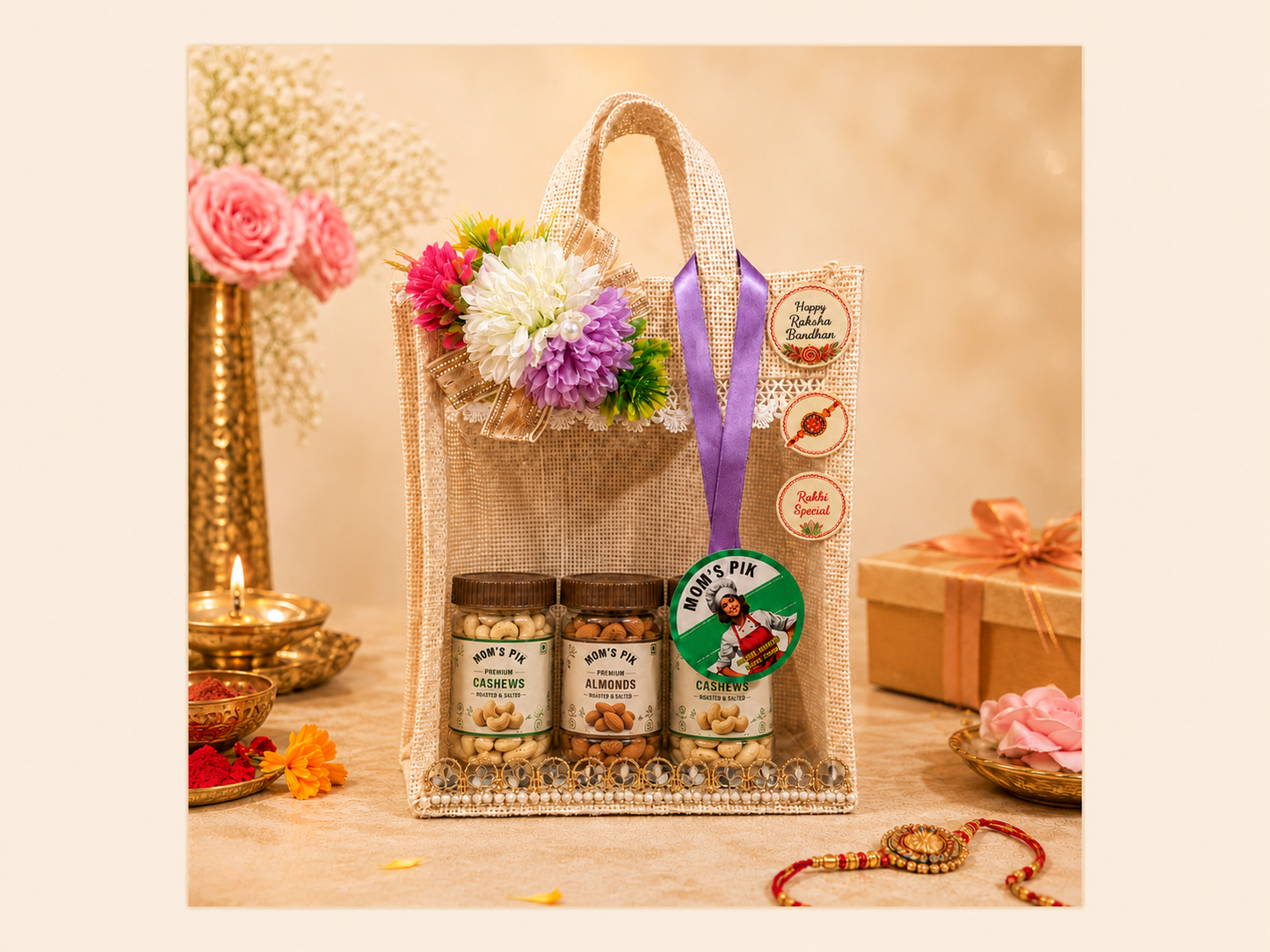 Jute Bag Dry Fruits Rakhi Hamper - Starting from 849
