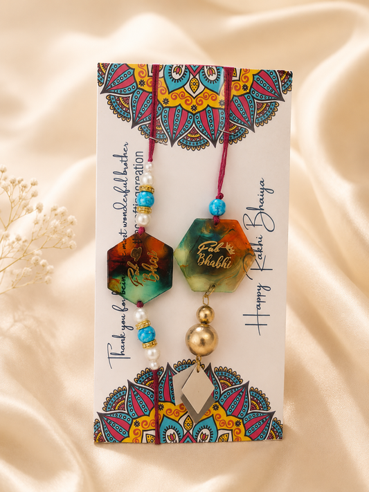 Handmade Resin Bhai–Bhabhi Rakhi Combo — Add ₹110