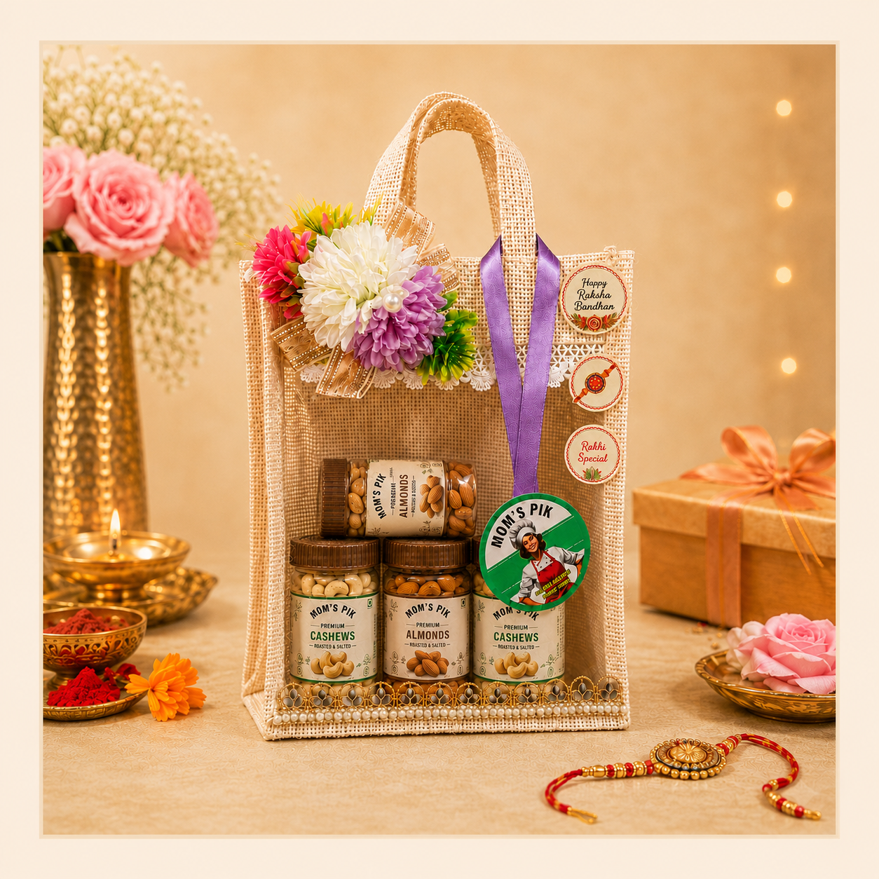 Jute Bag Dry Fruits Rakhi Hamper - Starting from 849