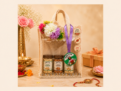 Jute Bag Dry Fruits Rakhi Hamper - Starting from 849