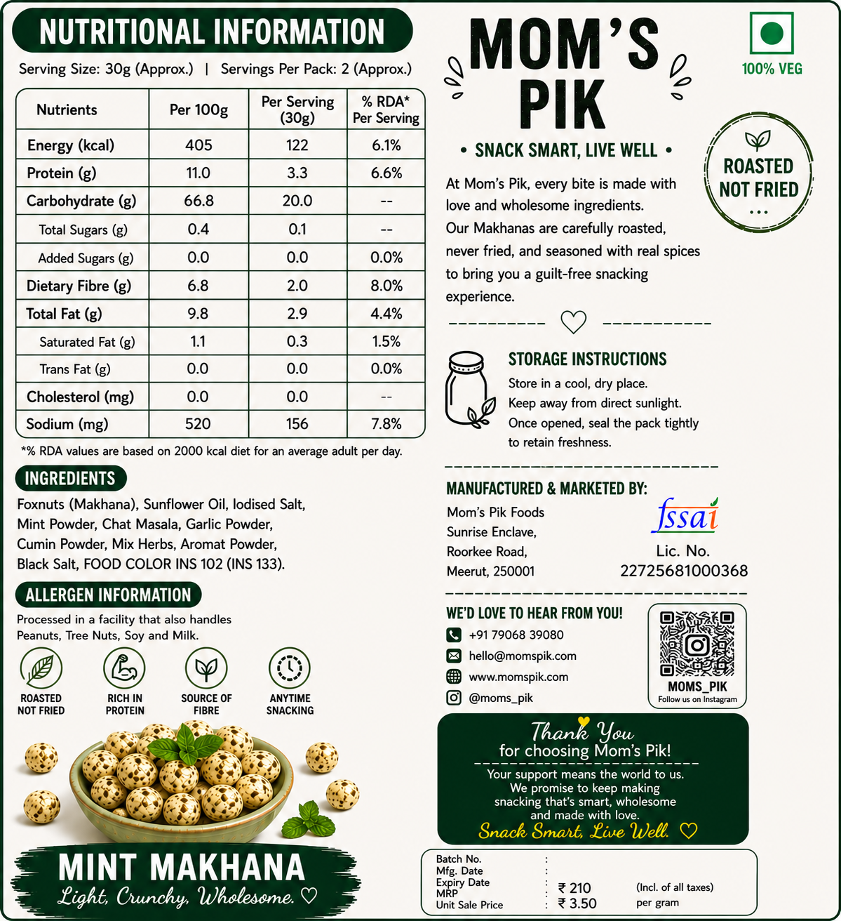 Premium Roasted Makhana – Mint Twist